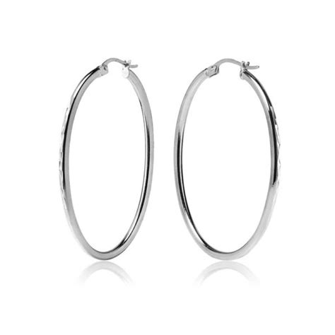 30mm Sterling Silver Oval Shape Diamond Cut Hoop Earrings Beads To You