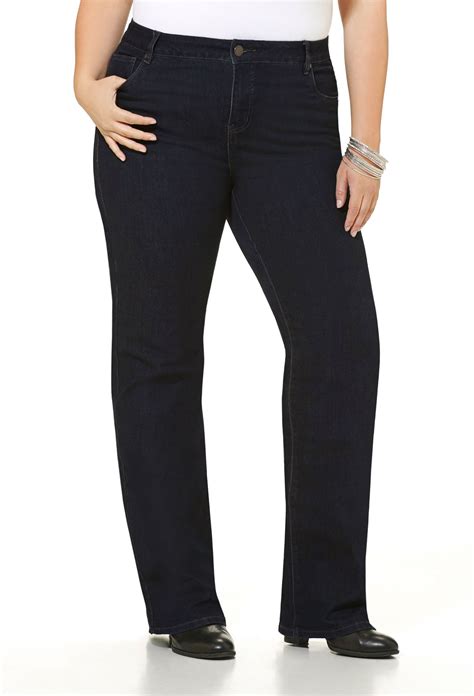 Avenue Plus Size Delux Stretch Bootcut Jean Dark Wash Black Jeans