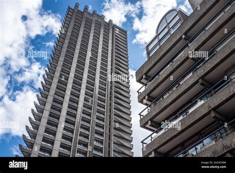 London, UK - August 2019: The Barbican Centre Exterior brutalist ...