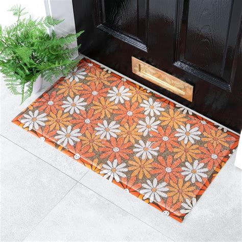 Orange Happy Flowers Doormat 70 X 40cm Artsy Mats