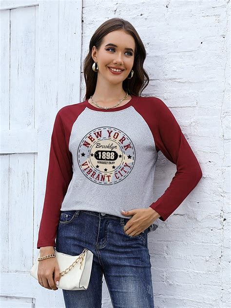 SHEIN Essnce Letter Graphic Raglan Sleeve Tee SHEIN USA