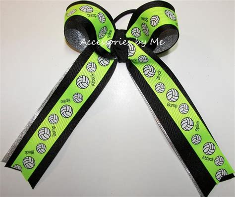 Volleyball Neon Green Black Silver Ponytail Bow Black And Silver Hair