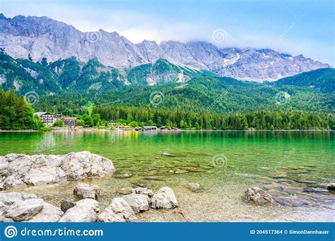 Eibsee Lake With Zugspitze Mountain In The Background Beautiful