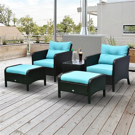 5pc Outdoor Patio Furniture Set Rattan Wicker Conversation Sofa W