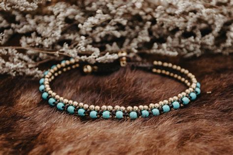 Turqouise Brass Bead Anklet For Women Bohemian Anklet Boho Etsy