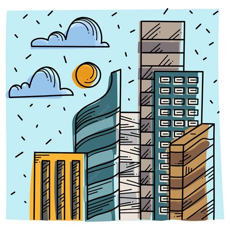 Premium Vector Panoramic City Building Doodle Sketch Cartoon Background