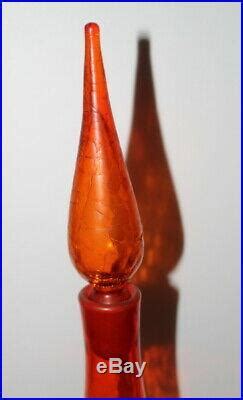 Vtg Blenko Winslow Anderson Tangerine Crackle Glass Decanter