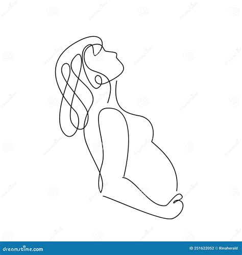 One Line Drawing Of Happy Pregnant Woman Stock Vector Illustration Of