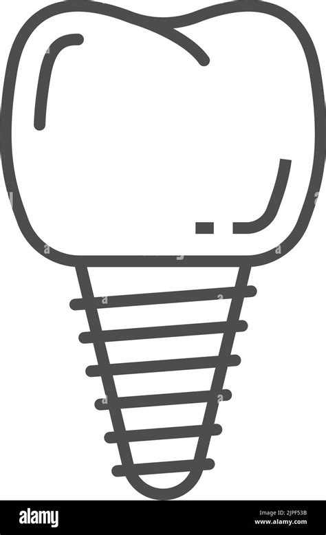 Dental Implant Isolated Tooth Restoration Symbol Vector Line Art