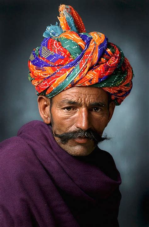 Portrait Of Rural Man In Colourful Turban Jodhpur Rajasthan India