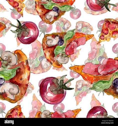 Fast Food Itallian Pizza Tasty Food Watercolor Background Illustration