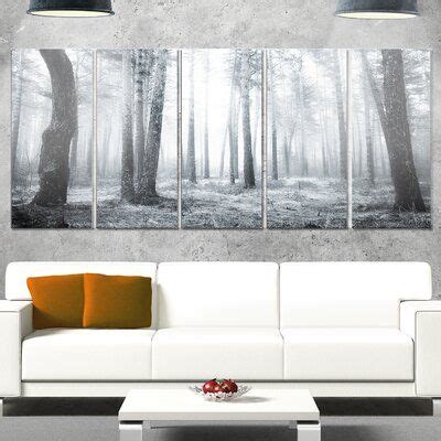 DesignArt Black And White Foggy Forest 5 Piece Photographic Print On