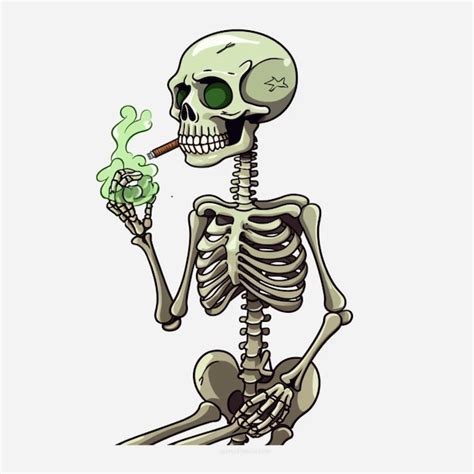 Premium Photo Cartoon Skeleton Smoking A Cigarette With A Green Smoke