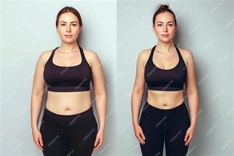 Premium Photo Woman Posing Before And After Weight Loss Diet And Healthy Nutrition Fitness