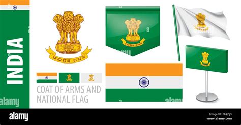 Vector Del Escudo De Armas Y La Bandera Nacional De La India Imagen