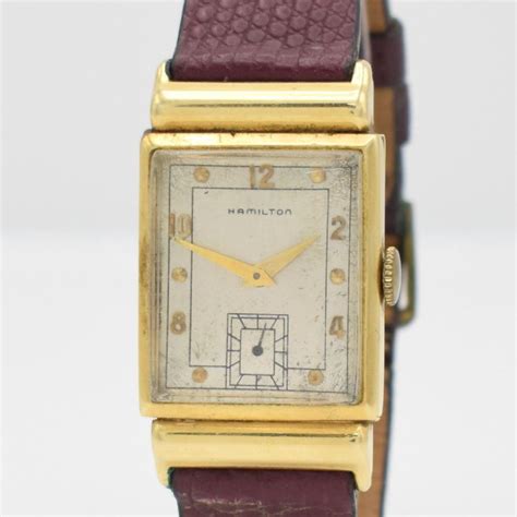 Sold Price Hamilton Rectangular 14k Yellow Gold Gents Wristwatch