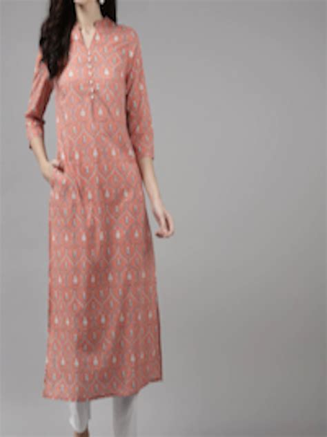 Buy Amirah S Women Peach Coloured Ethnic Motifs Embellished Keyhole