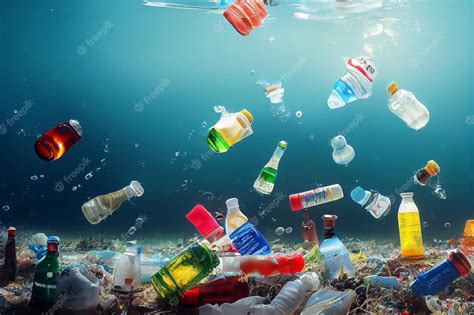 Ilustración 3d De Botellas De Plástico Flotando En El Océano Del Mundo