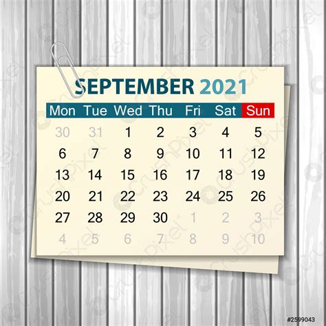 Calendario Septiembre Sobre Madera Vector De Stock Crushpixel