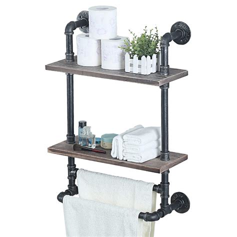 Mbqq Tier Industrial Pipe Bathroom Shelves Wall Mounted Towel Rack