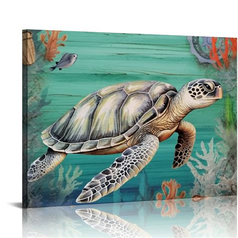 Nawypu Turtle Canvas Wall Art Sea World Prints Ocean Pictures For