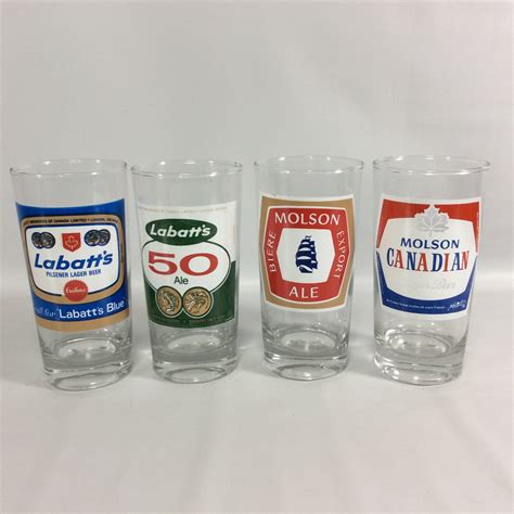 Vintage Canadian Beer Glasses Set Of 4 Labbats Molsons 50 Export Ale Labbats Blue Bar Tumblers