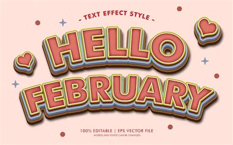 Premium Vector Hello February Text Effects Style