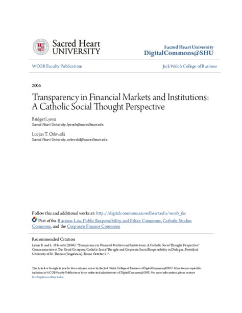 Pdf Transparency In Financial Markets And Institutions A Catholic