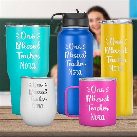 One Blessed Teacher Engraved With Name Tumbler Teacher Appreciation Mug Thank You Teacher