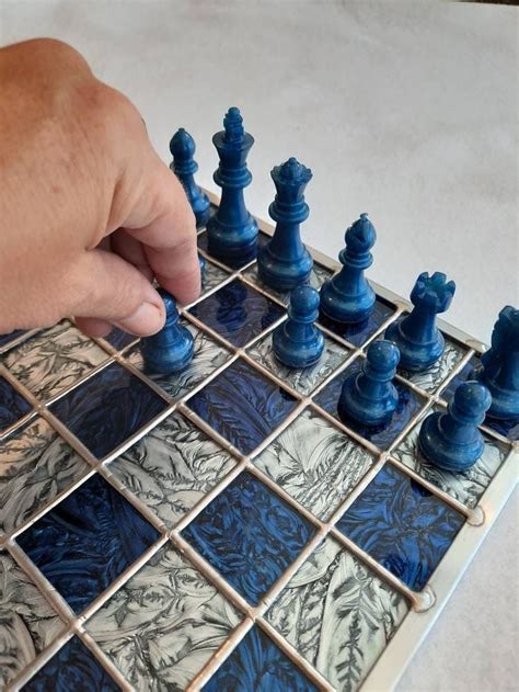 Royal Blue Or Sage Green Chess Set With Stained Glass Board Matching