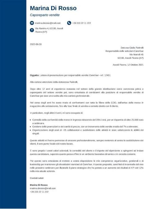 Lettera Di Presentazione Per Supermercato Esempi