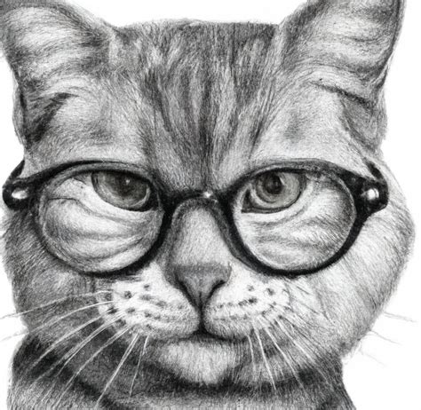 Cat With Glasses Drawing Png Digital Art 4 - Etsy