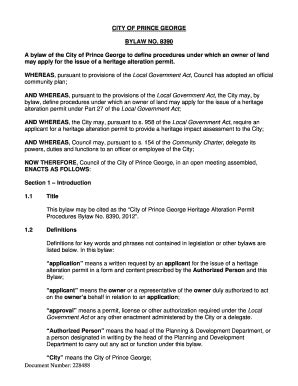 Fillable Online Princegeorge A Bylaw Of The City Of Prince George To