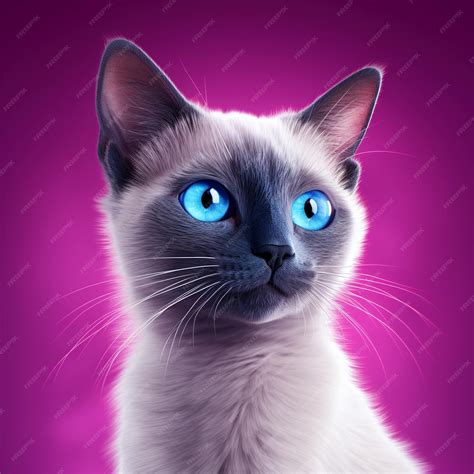 Premium AI Image | Blue eyed siamese cat violet background