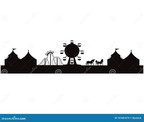 Silhouette Amusement Park Beauty Scenery Cartoon Vector Cartoondealer