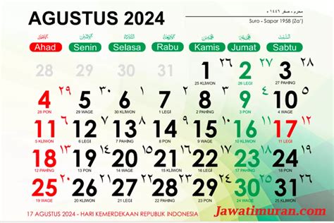 Kalender Jawa Agustus 2024 Lengkap Weton Untuk Menghitung Hari Baik