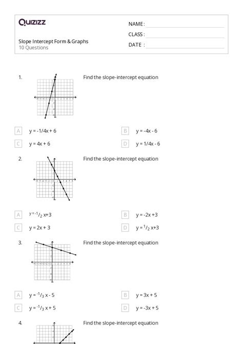 Slope Intercept Form Worksheets For Th Grade On Quizizz Free