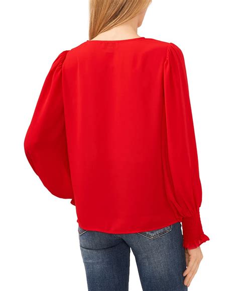 Cece Womens Long Sleeve Smocked Cuff V Neck Blouse Macys