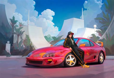 Outdoors Red Eyes Toyota Car Women Women With Cars Artstation