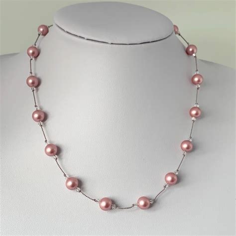 Swarovski Crystal Pearl Necklace Dusty Rose Love Your Rocks