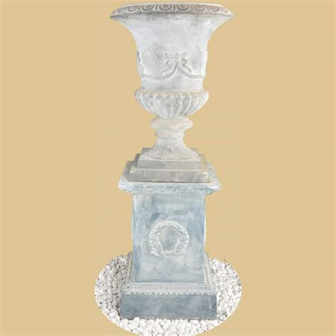 Krater Vase Auf Sockel Antik Grau Garten Passion