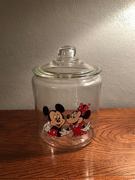 Mickey And Minnie Mouse Glass Cookie Jar Disneyanna Retro Etsy