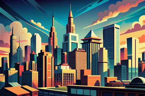 Premium Vector Downtown City Skyline Art Style Digital Art Illustration