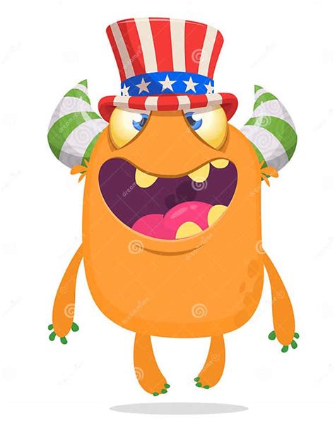 Cartoon Funny Monster Wearing Amirican Uncle Sam Hat On Usa