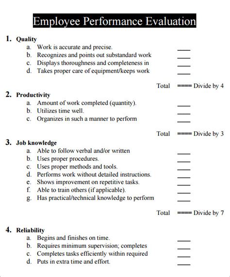 Free 6 Sample Performance Evaluation Forms In Pdf Ms Word