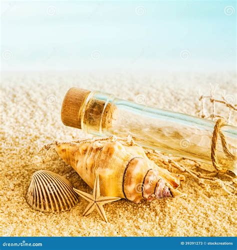 Marine Still Life With Shells And A Glass Bottle Stock Image Image Of