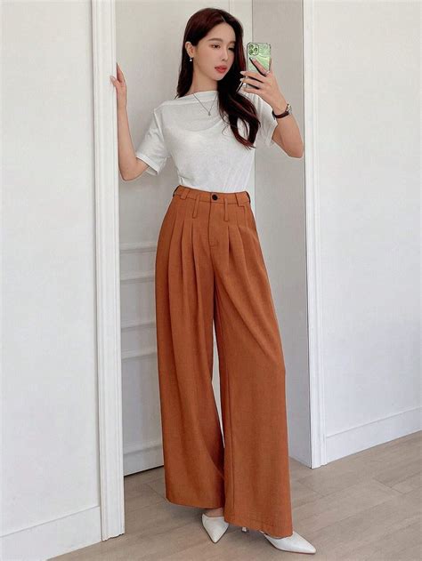 DAZY High Waist Plicated Detail Wide Leg Suit Pants SHEIN EUR