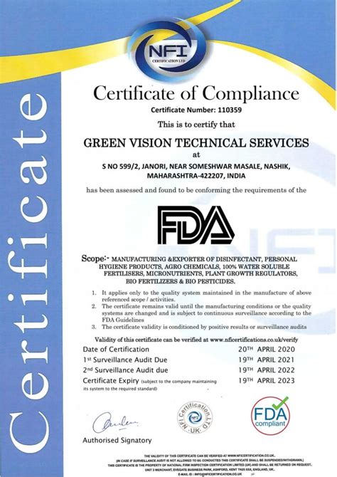 Company Certificates Green Vision Technical Services