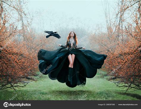 Girl With Bright Red Hair Levitates Above Ground Powerful Sorceress