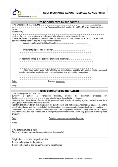 Free Printable Against Medical Advice Form Templates Pdf